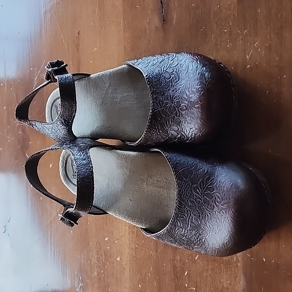 Dansko Brown Floral Mules - Picture 1 of 7